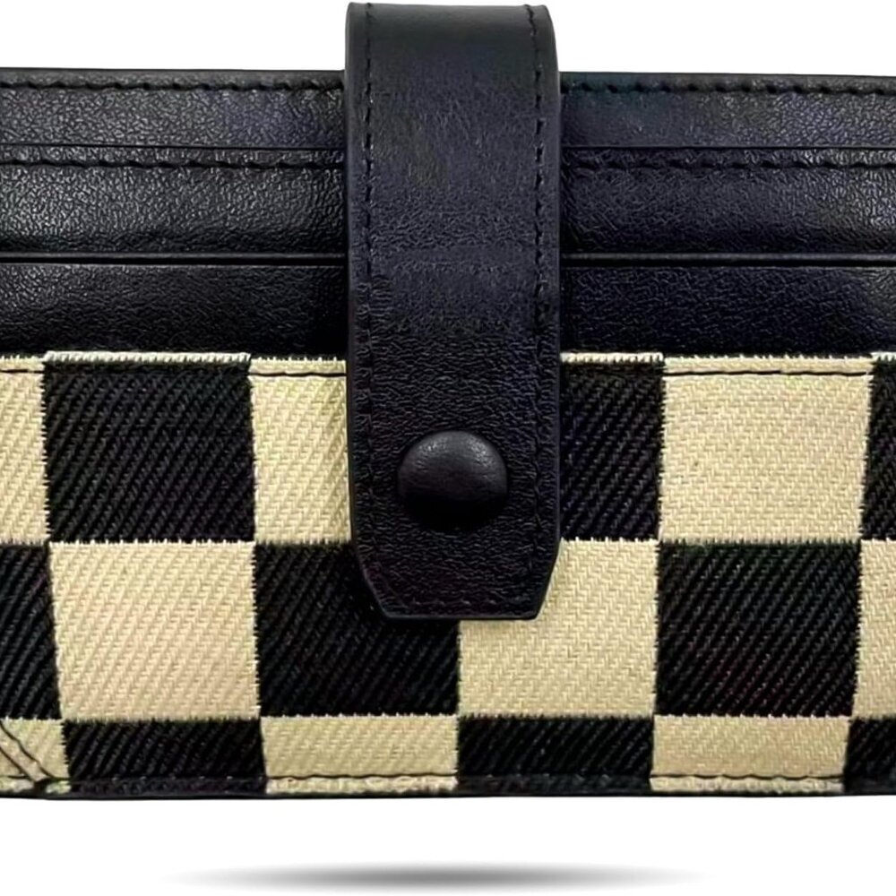 Slim Card Holder Wallet Canvas Leather Bifold with ID Window Women